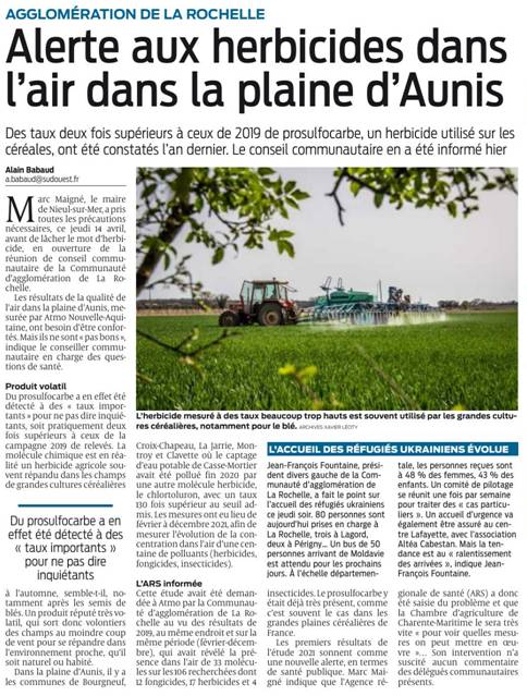 2022 04 22 Sud Ouest pesticides en plaine dAunis